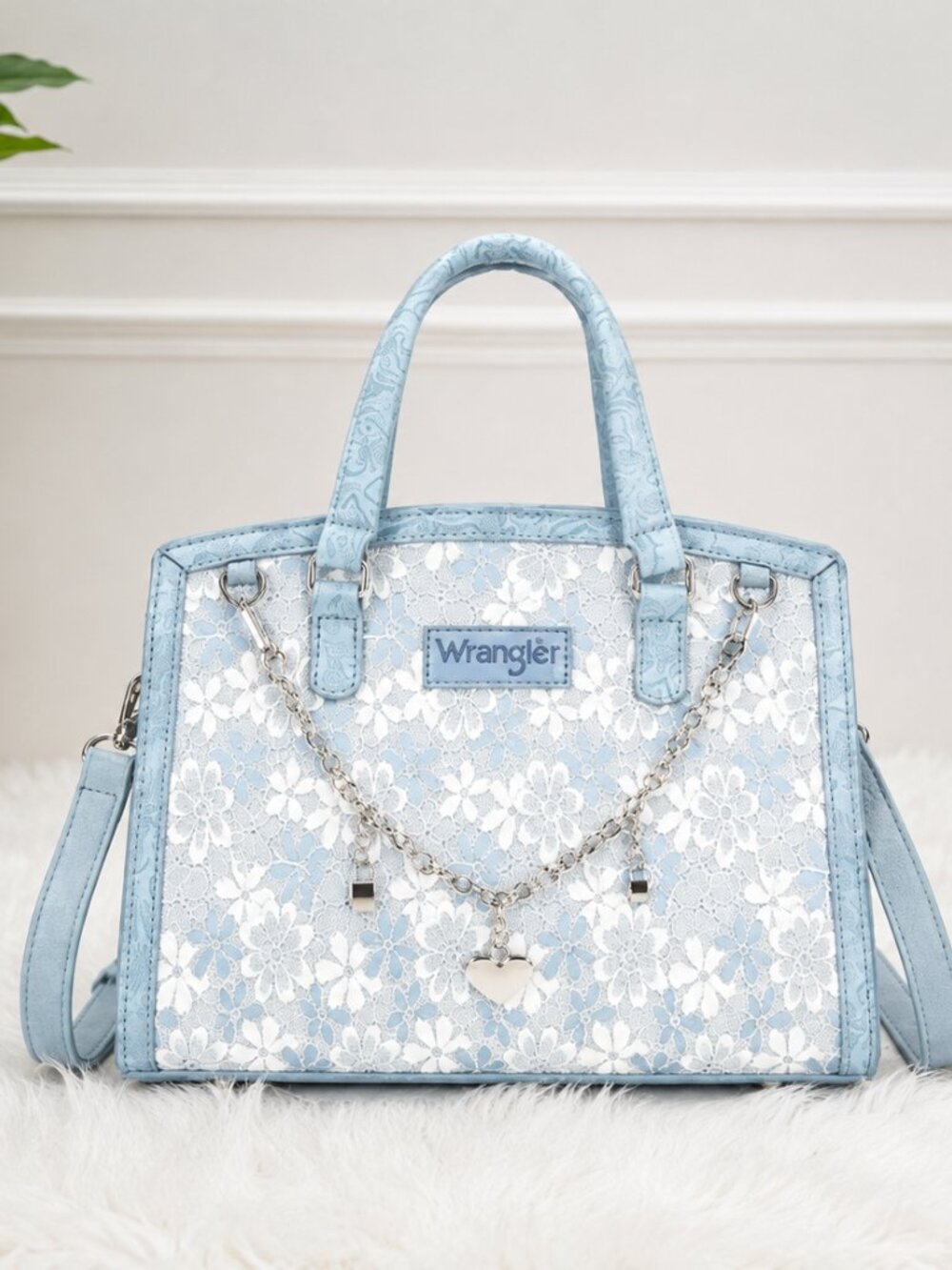 Wrangler Blue Floral Medium Satchel Crossbody Handbag NWT